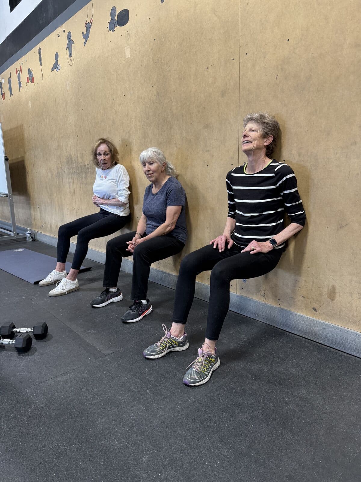 Three members in a wall sit against the plywood wall