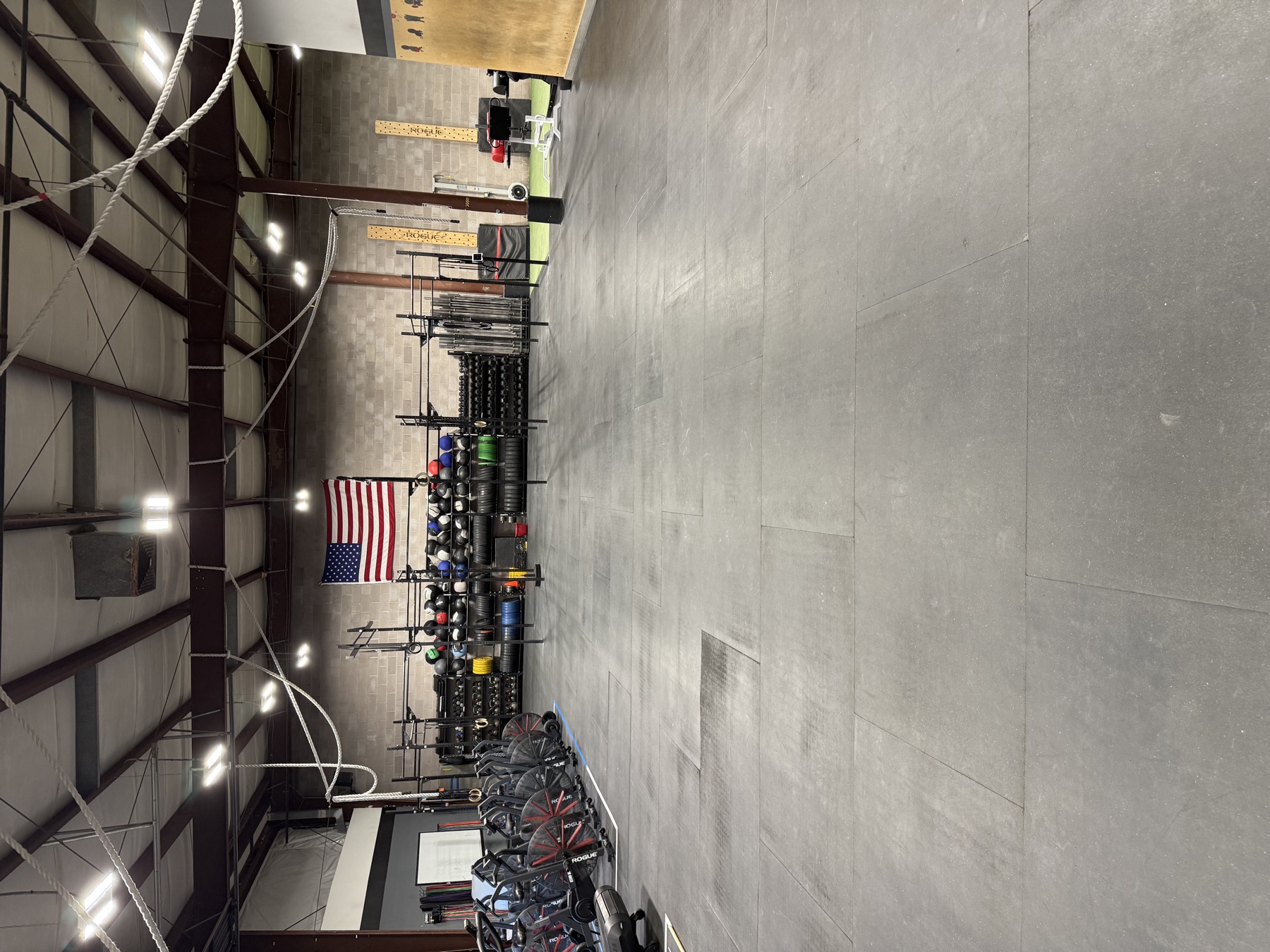 Open floor, medicine ball wall in back